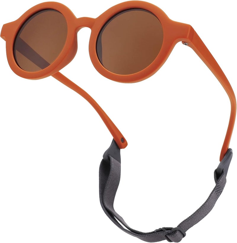 COASION Baby Polarized Round Sunglasses Flexible Rubber Shades with Strap for Toddler Newborn Infant Ages 0-24 Months - Image 1